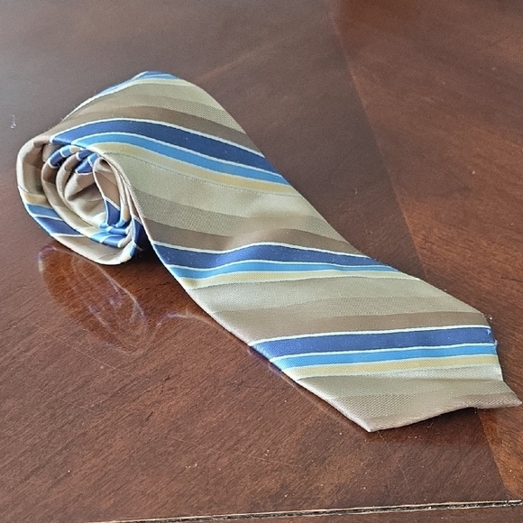 (J28) Haggar Striped Brown and Blue Men's Tie - Picture 1 of 4